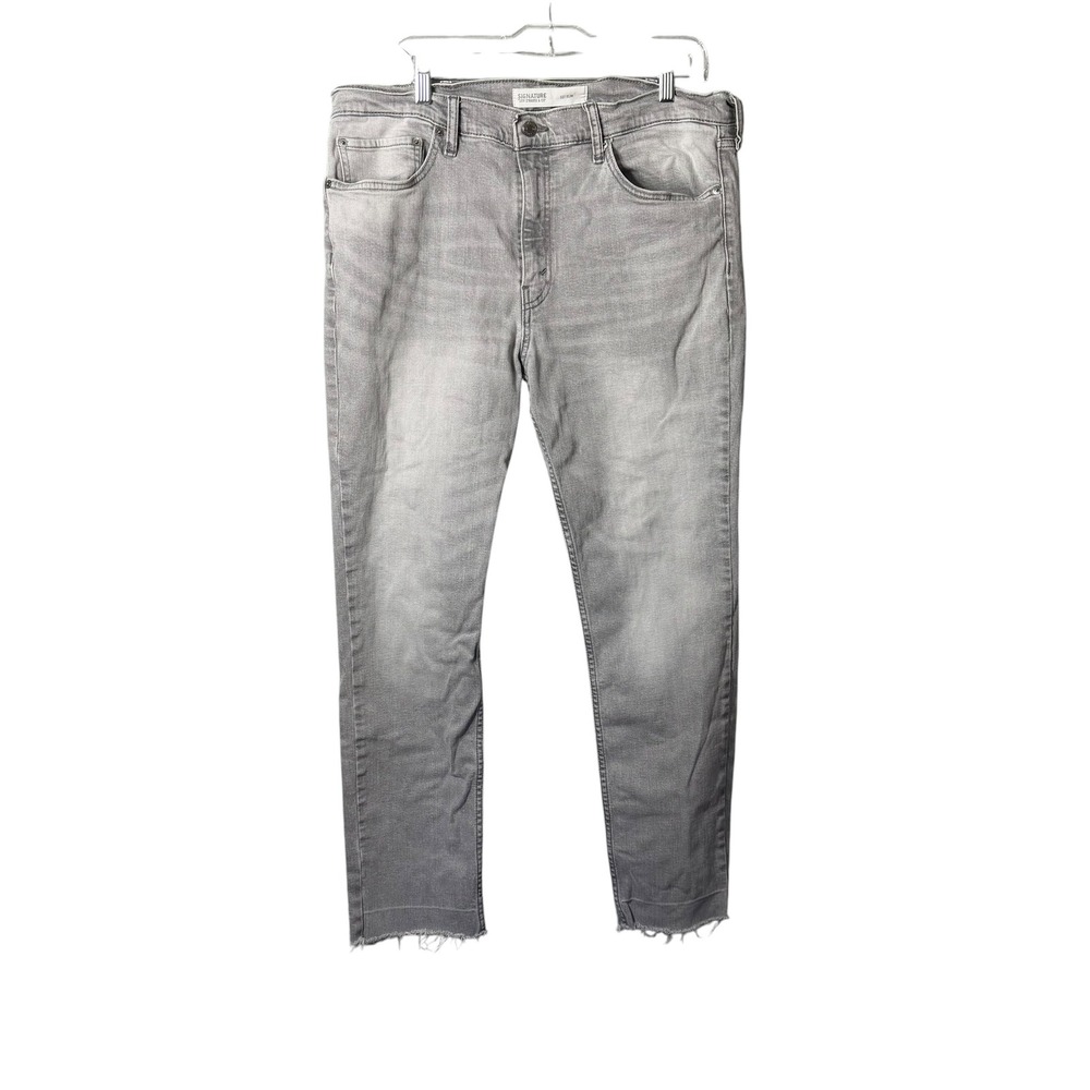 Signature Levi Strauss S37 Slim Fit Gray Jeans Raw Hem Mens 38x32 (Act 38 x 29)